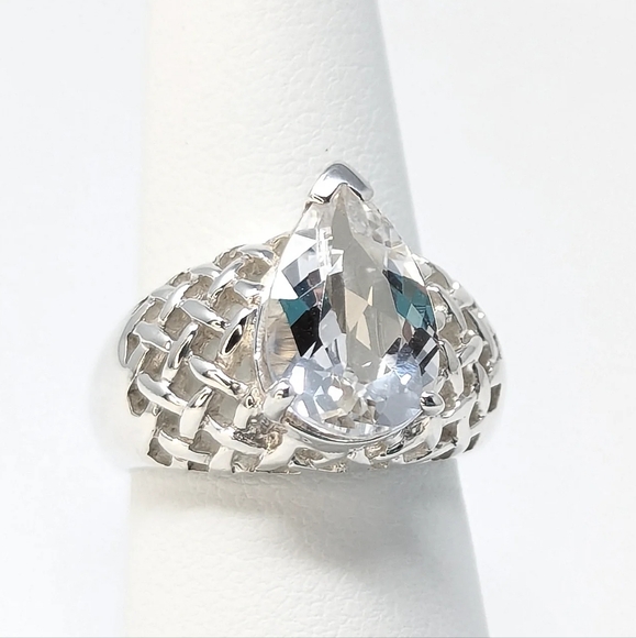 Jewelry - Sterling silver 925 topaz teardrop cocktail chunky big ring vintage